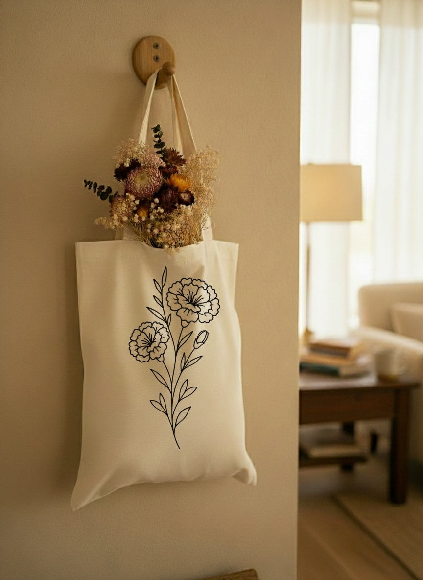 Tote bag en coton personnalisé avec fleur de naissance