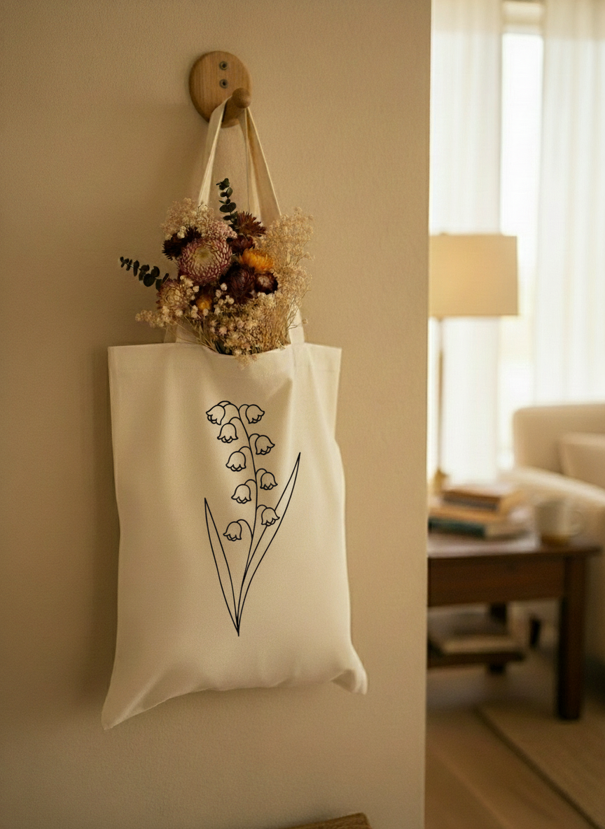 Tote bag en coton personnalisé avec fleur de naissance