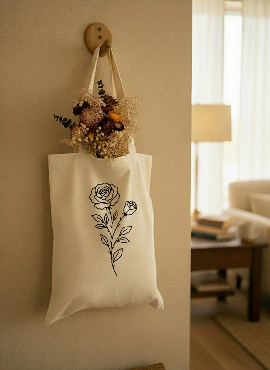 Tote bag en coton personnalisé avec fleur de naissance