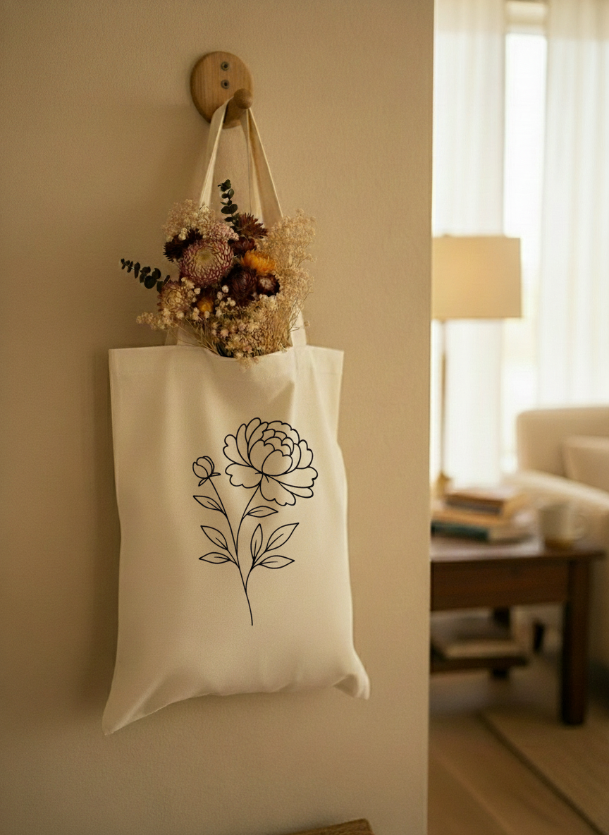 Tote bag en coton personnalisé avec fleur de naissance
