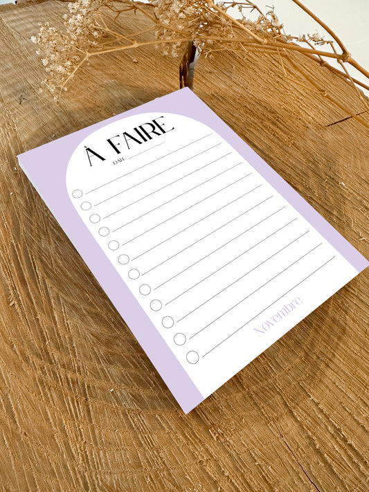 Bloc-notes de liste de choses à faire Lavande