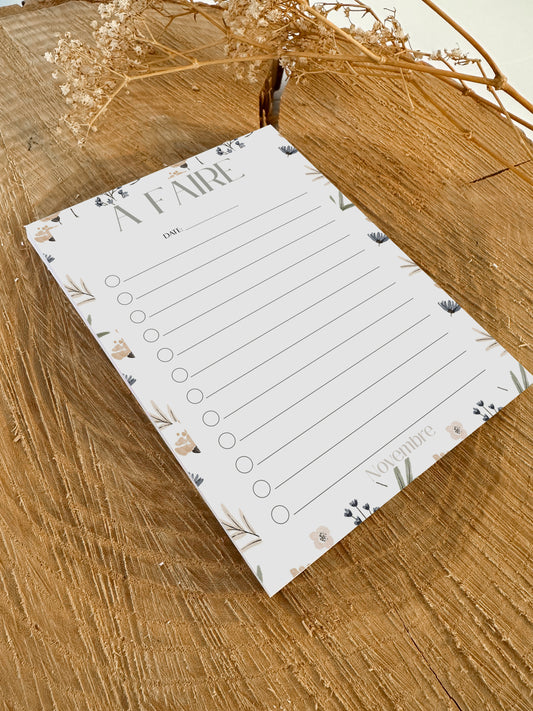 Bloc-notes de liste de choses à faire Fleuri