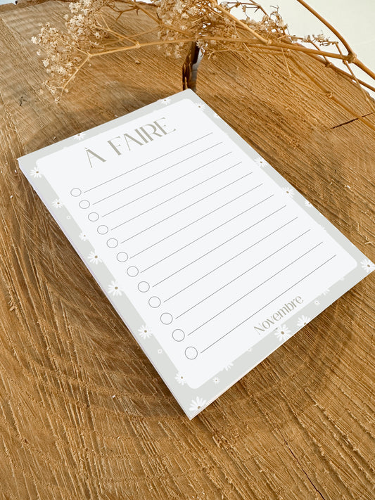Bloc-notes de liste de choses à faire Fleurs Blanches