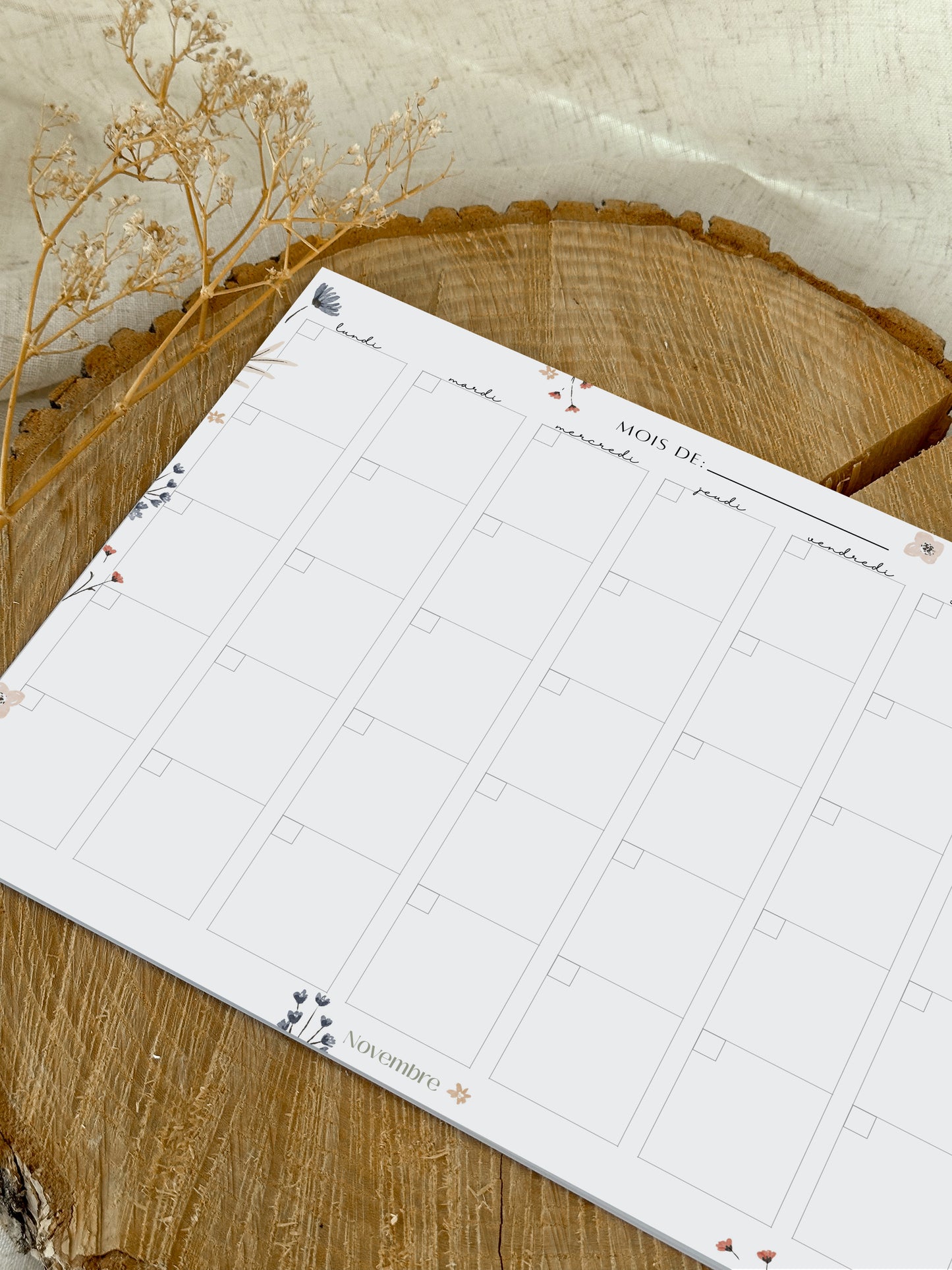 Calendrier mensuel non-daté Fleuri