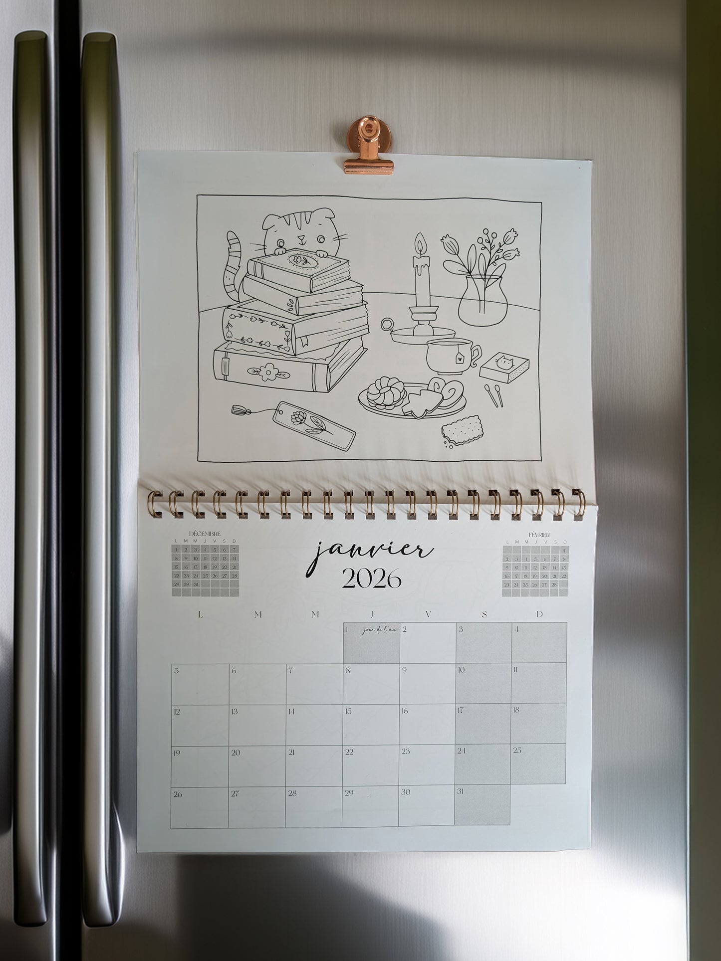 Calendrier illustré 2026 à colorier Flora