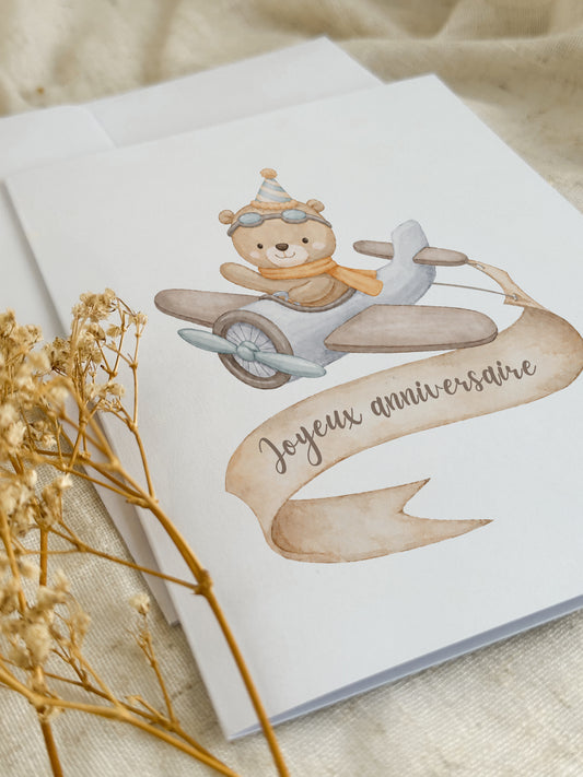Carte d’anniversaire Ourson aviateur