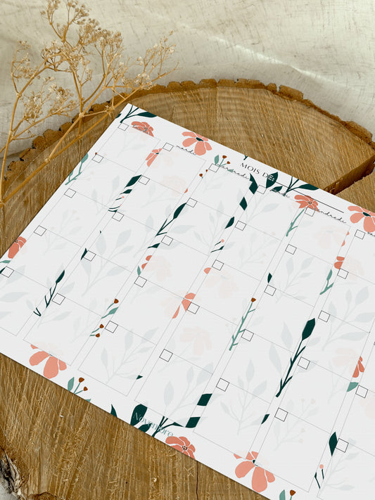 Calendrier mensuel non-daté Flora
