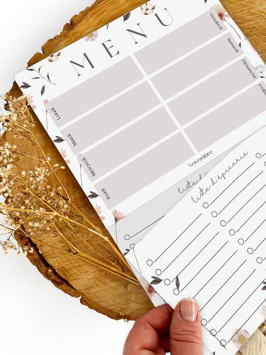 Planificateur de repas et liste d'épicerie Fleurs Nordiques
