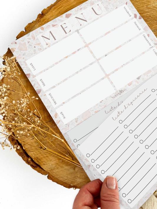 Planificateur de repas et liste d'épicerie Porcelaine