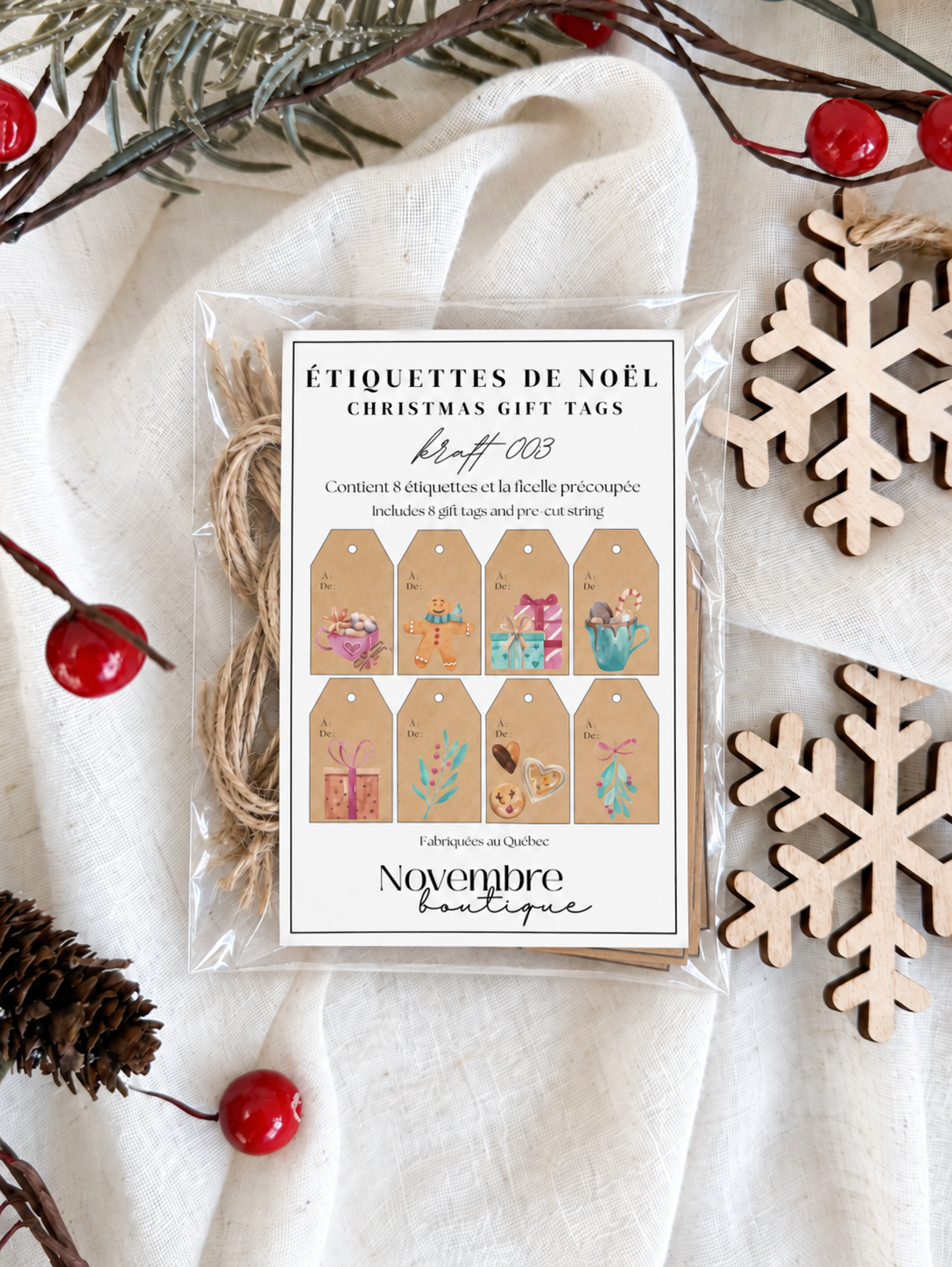 Étiquettes cadeaux de Noël Kraft 03