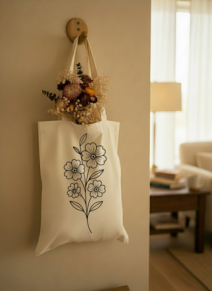 Tote bag en coton personnalisé avec fleur de naissance