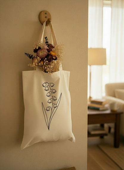 Tote bag en coton personnalisé avec fleur de naissance