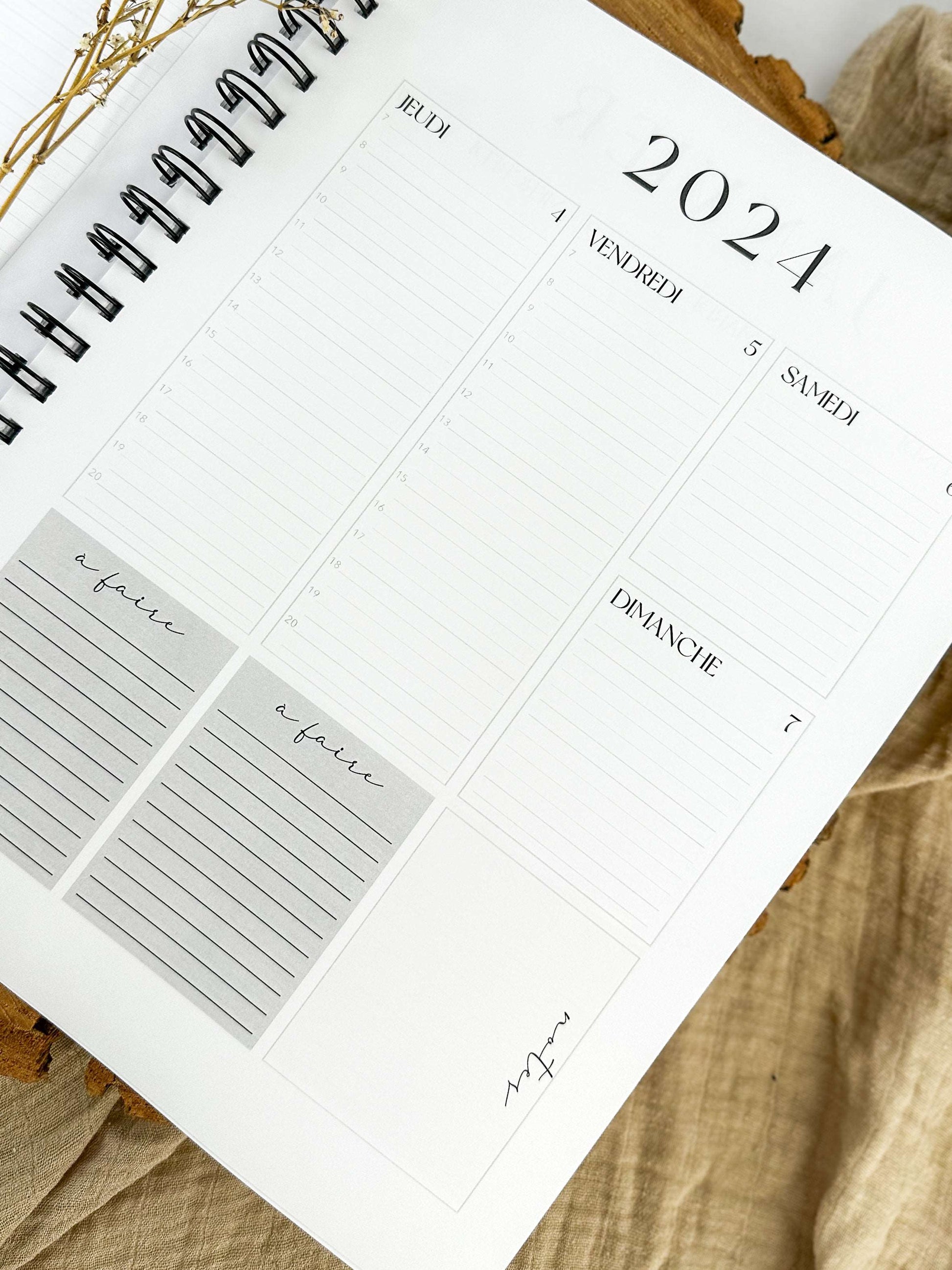 Agenda 2024, carnet d'écriture, calendrier annuel, bloc-notes