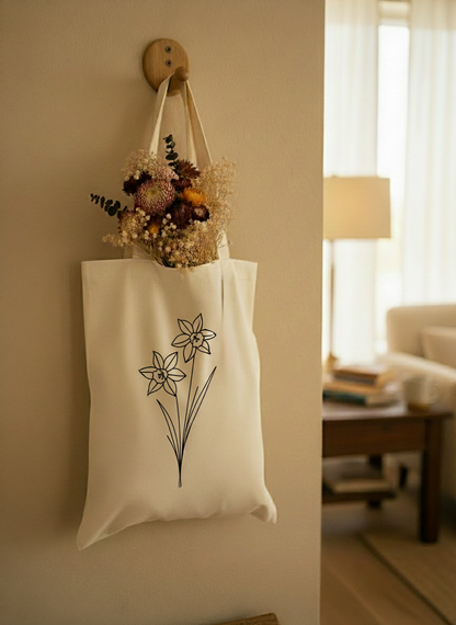 Tote bag en coton personnalisé avec fleur de naissance