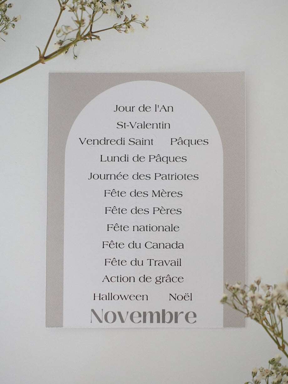 Étiquettes pour agenda - Novembre Boutique