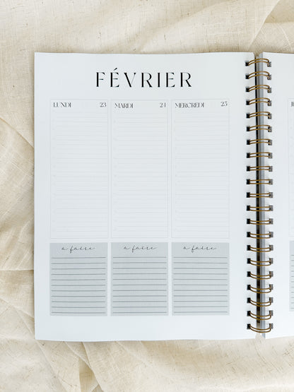 Agenda 2025-2026 grand format Fleurs blanches
