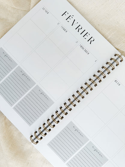 Agenda 2025-2026 grand format Fleurs blanches