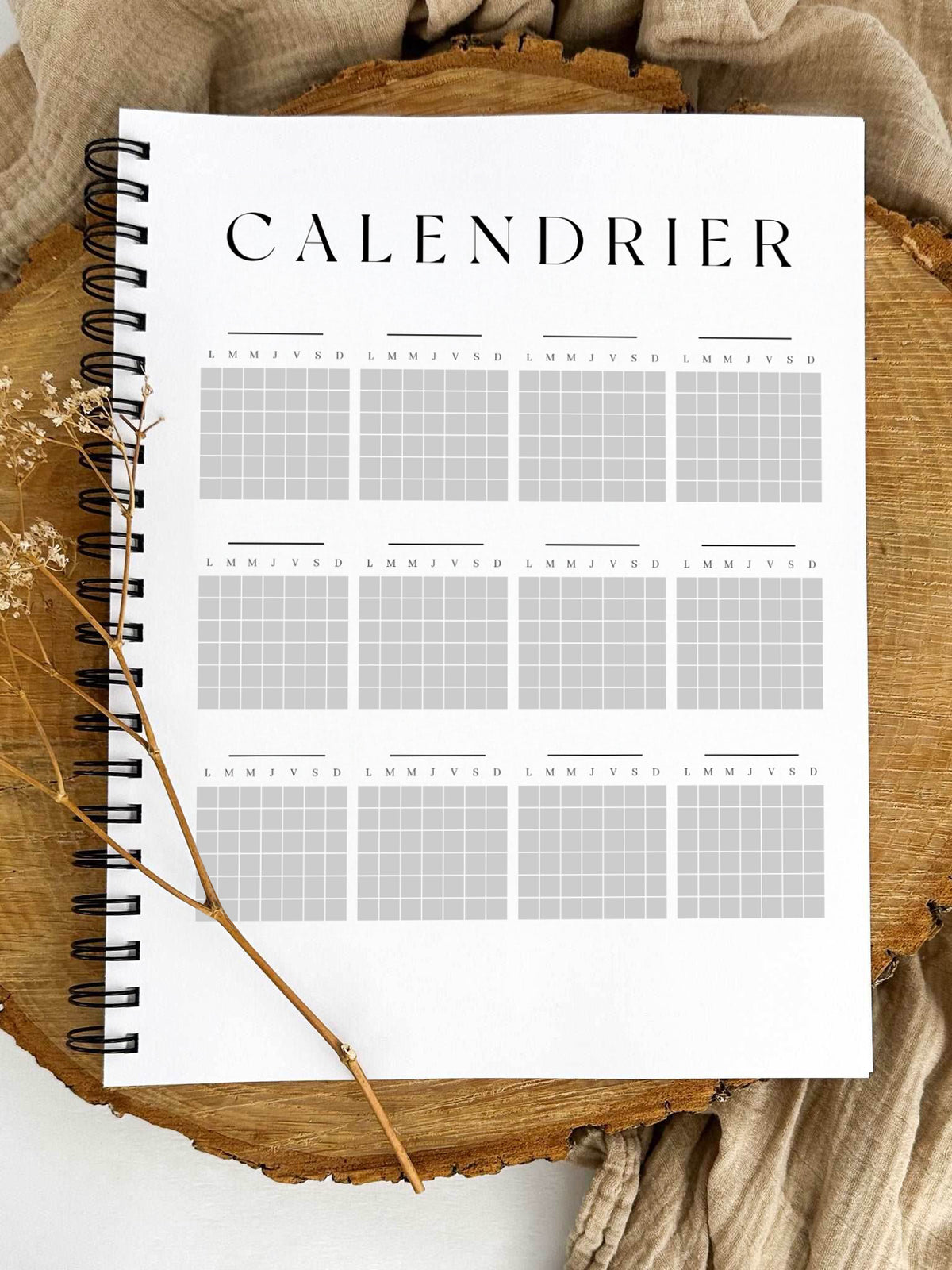 Agenda non-daté 12 mois Fleuri Grand format