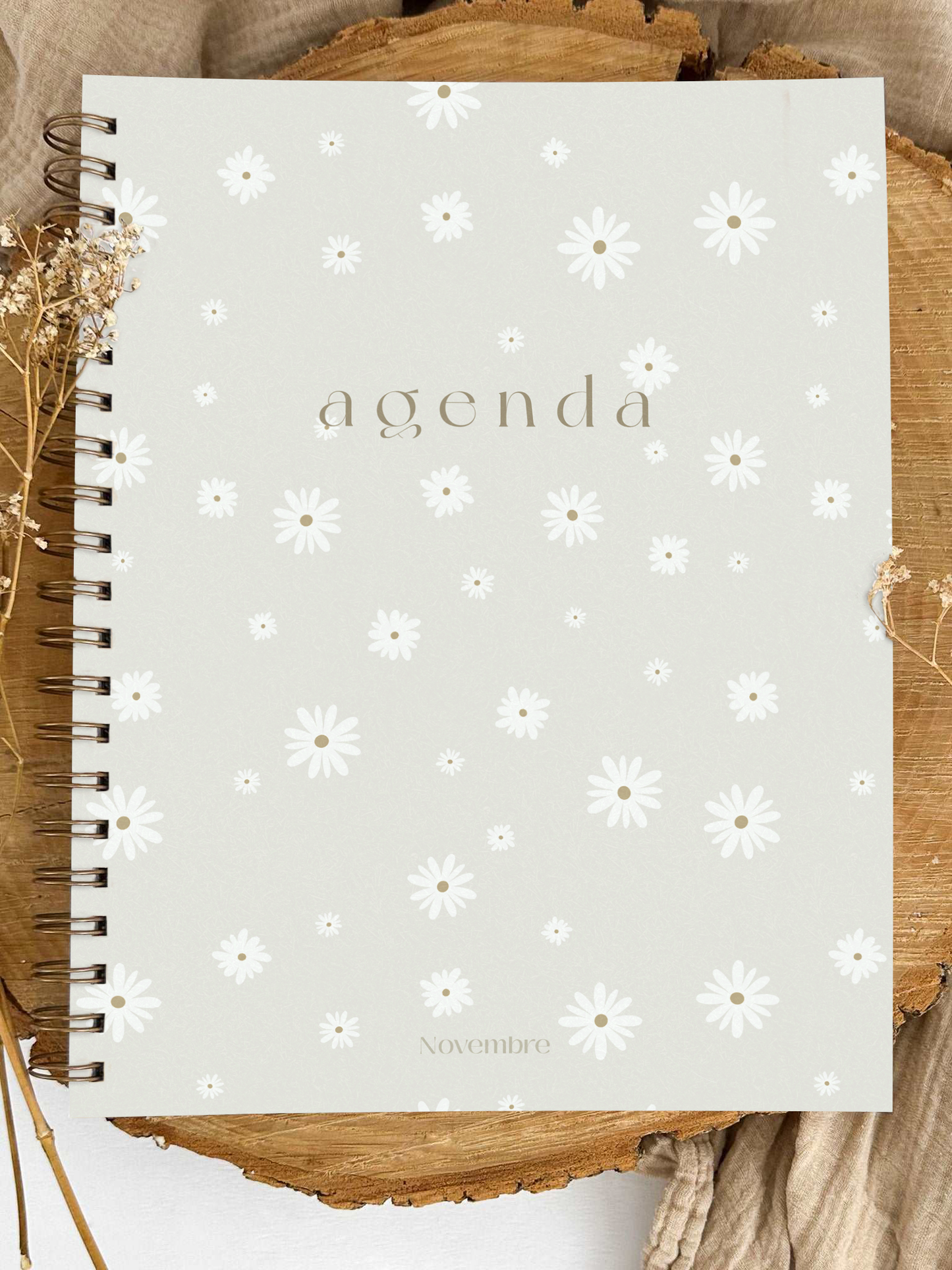 Agenda non-daté 12 mois Fleurs Blanches Grand format