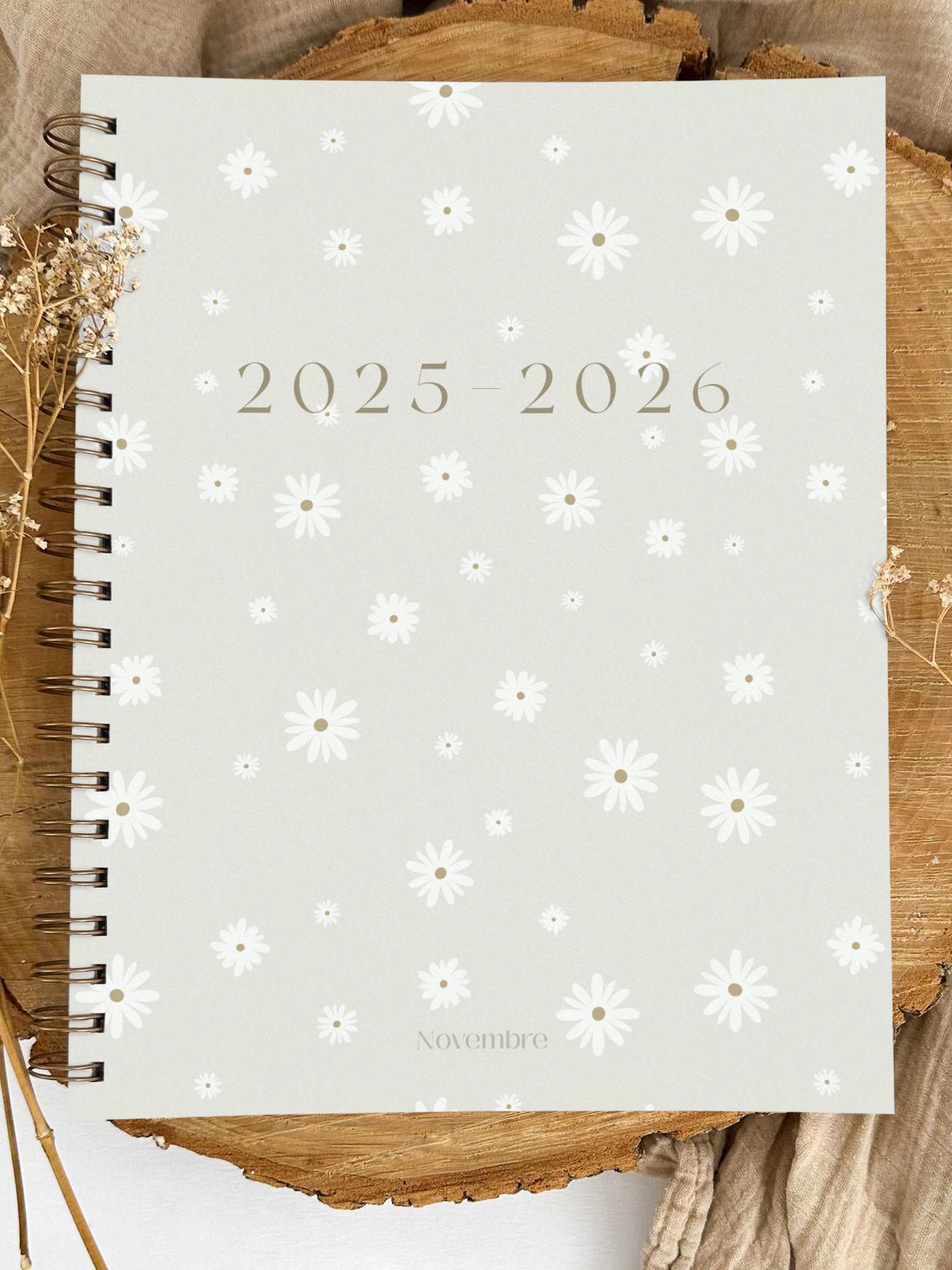 Agenda 2025-2026 grand format Fleurs blanches