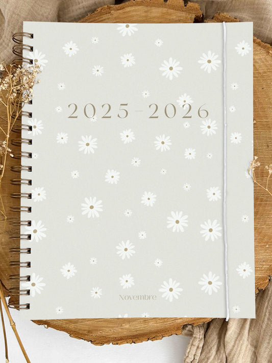 Agenda 2025-2026 grand format Fleurs blanches