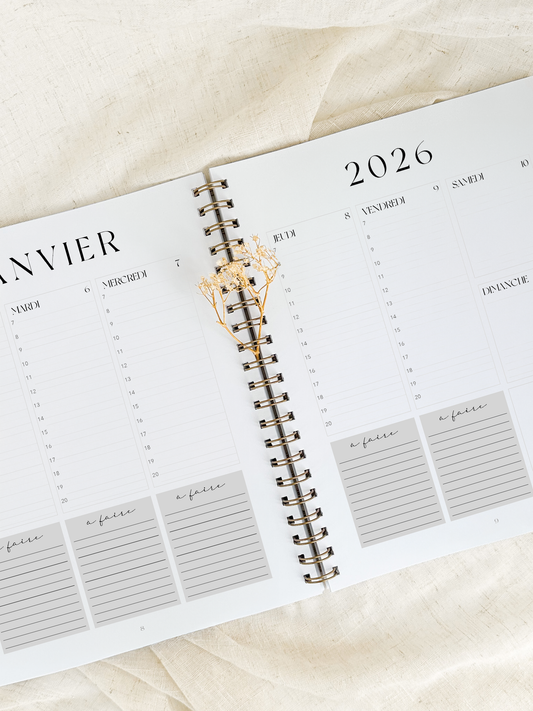 Agenda 2026 Fleurs blanches Grand format