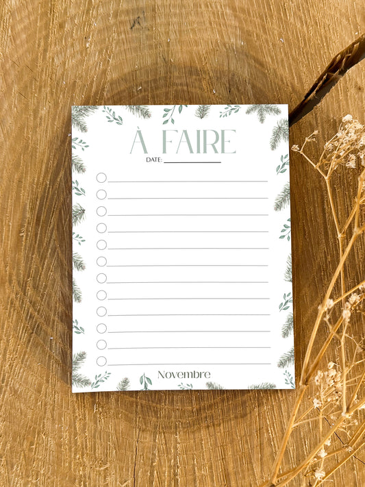 Bloc-notes de liste de choses à faire Boréal