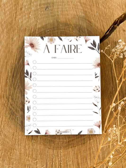 Bloc-notes de liste de choses à faire Fleurs Nordiques