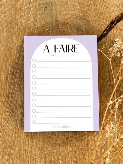 Bloc-notes de liste de choses à faire Lavande
