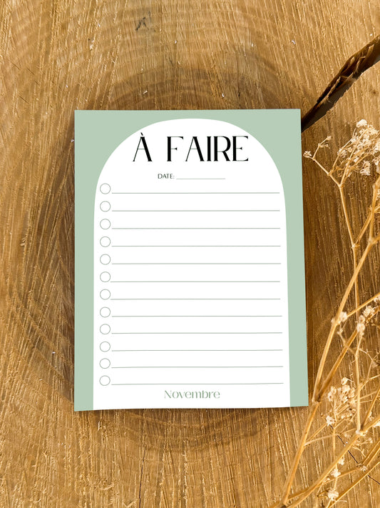 Bloc-notes de liste de choses à faire Sauge