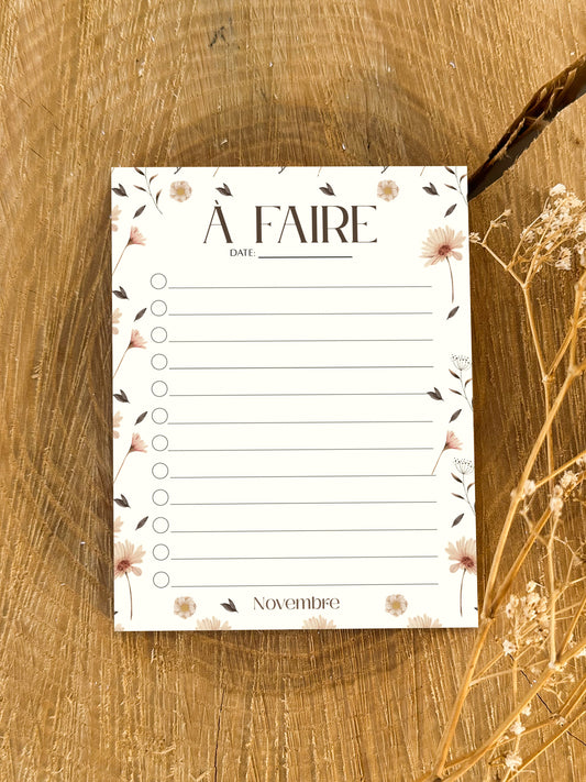 Bloc-notes de liste de choses à faire Fleurs Nordiques
