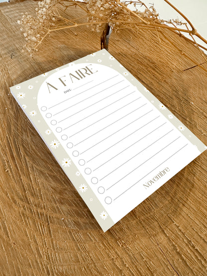 Bloc-notes de liste de choses à faire Fleurs Blanches