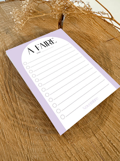 Bloc-notes de liste de choses à faire Lavande
