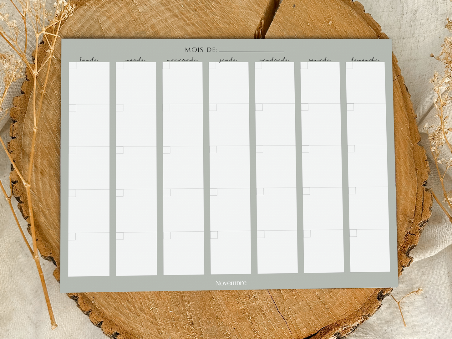 Calendrier mensuel non-daté Greige