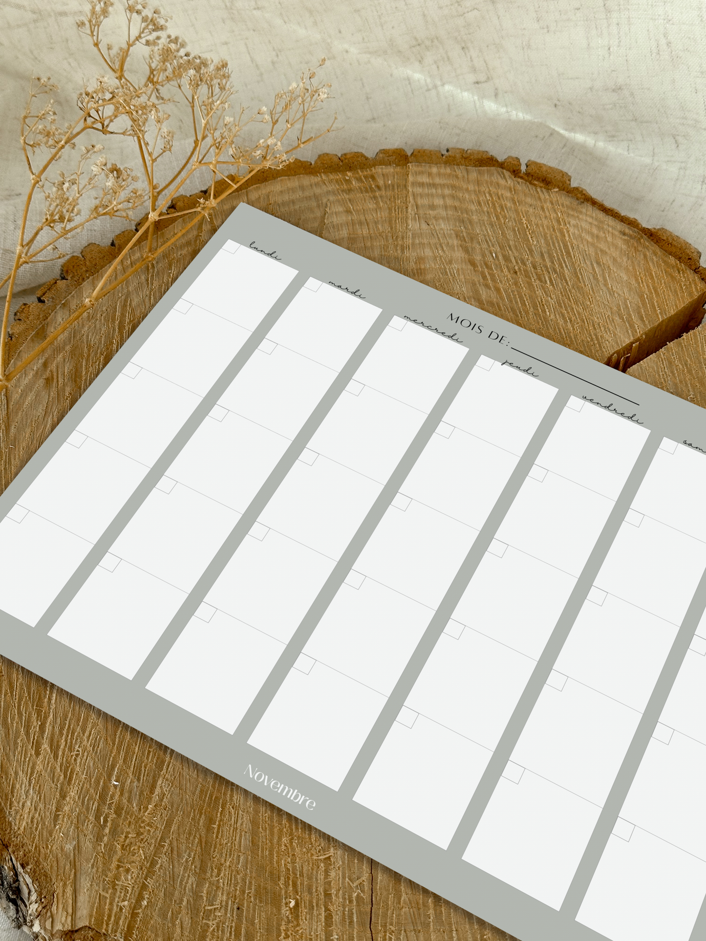 Calendrier mensuel non-daté Greige