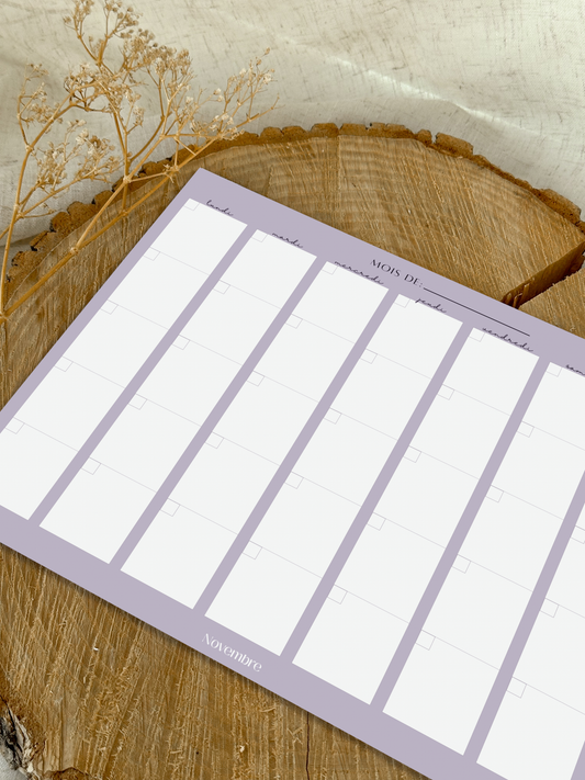 Calendrier mensuel non-daté Lavande