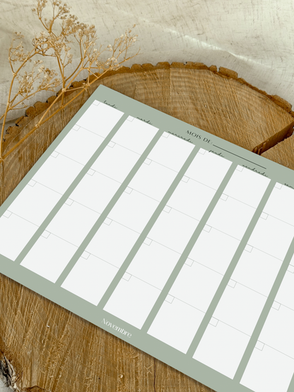 Calendrier mensuel non-daté Sauge