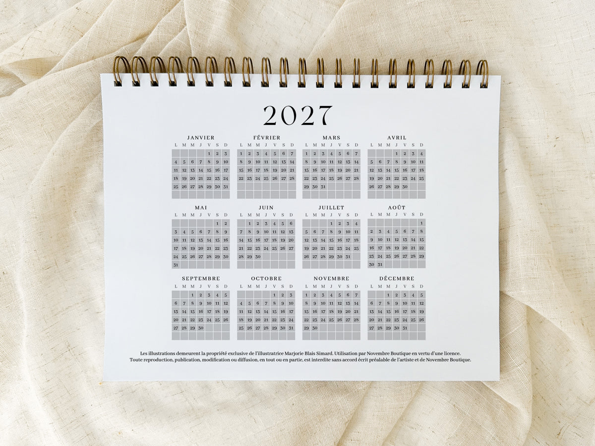 Calendrier 2027 à colorier Rosie