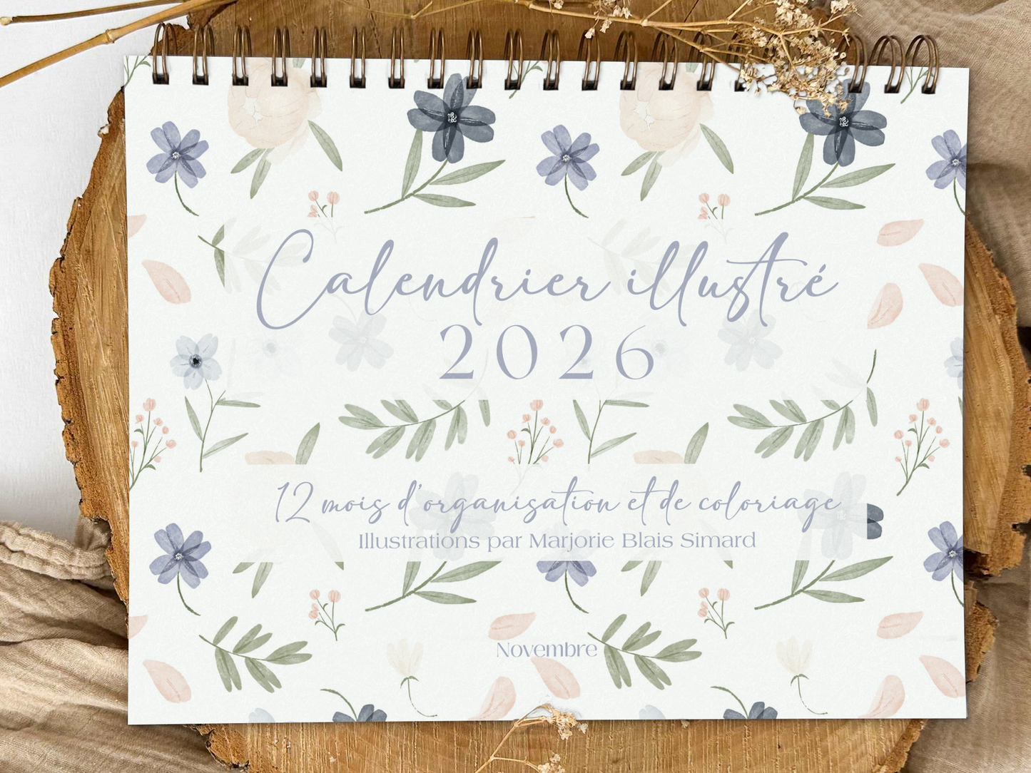 Calendrier illustré 2026 à colorier Jardin d'azur