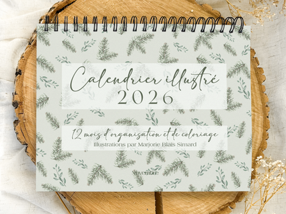 Calendrier illustré 2026 à colorier Boréal
