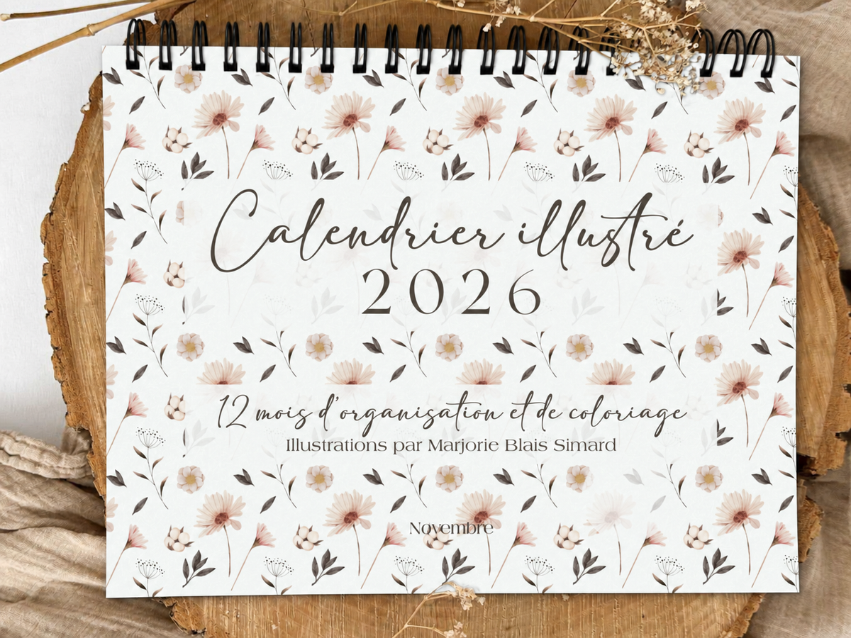Calendrier illustré 2026 à colorier Fleurs nordiques