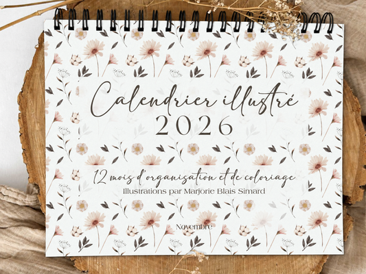 Calendrier illustré 2026 à colorier Fleurs nordiques