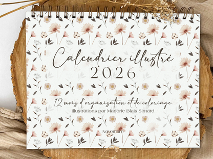 Calendrier illustré 2026 à colorier Fleurs nordiques