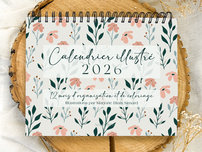 Calendrier illustré 2026 à colorier Flora