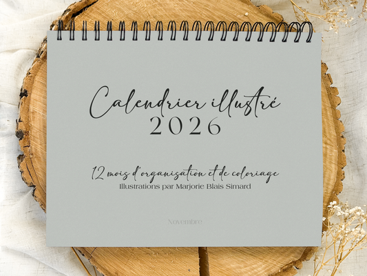 Calendrier illustré 2026 à colorier Greige