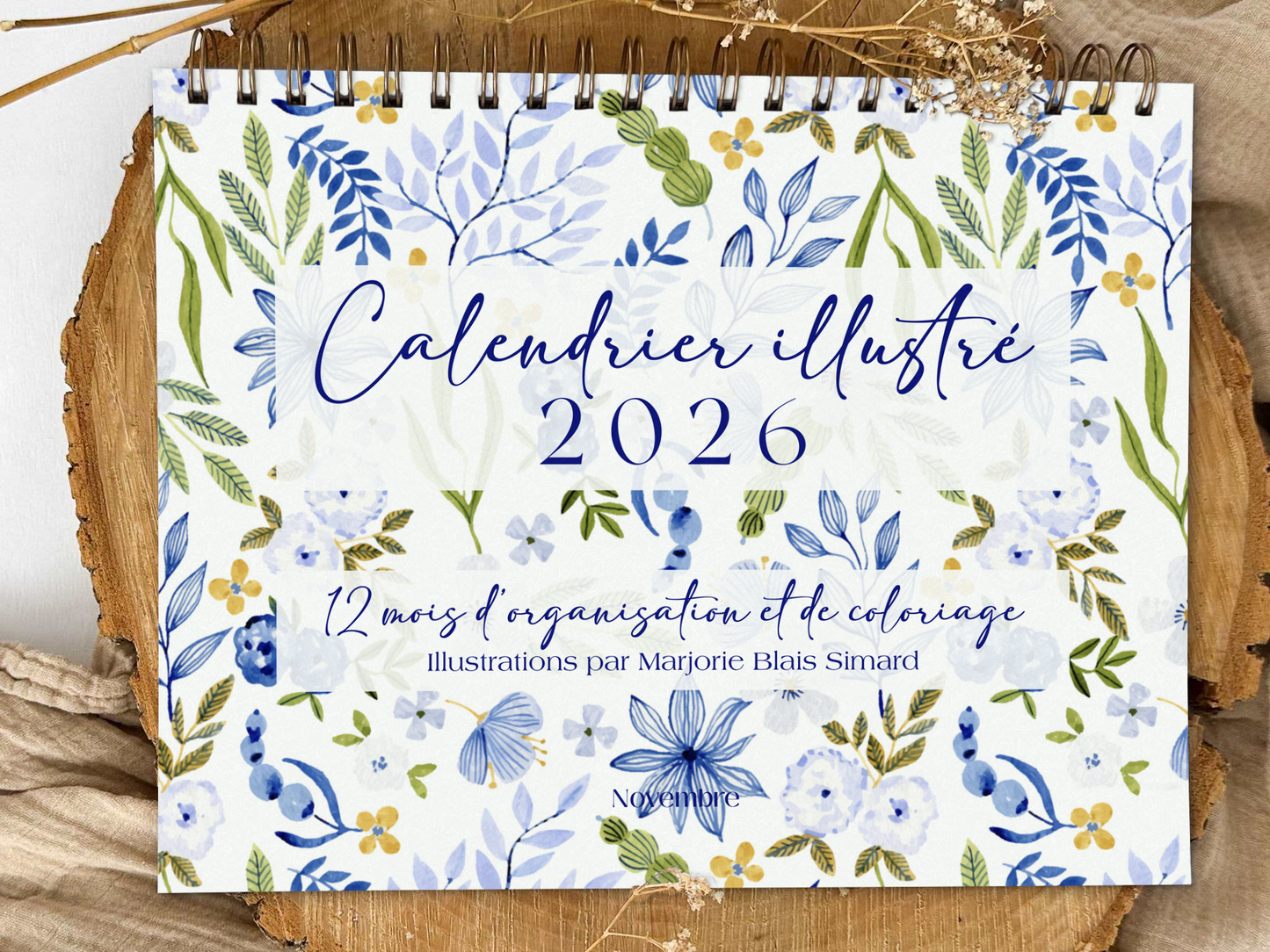 Calendrier illustré 2026 à colorier Hydrangea