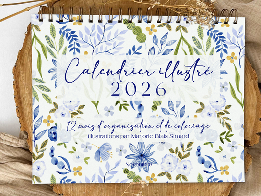 Calendrier illustré 2026 à colorier Hydrangea