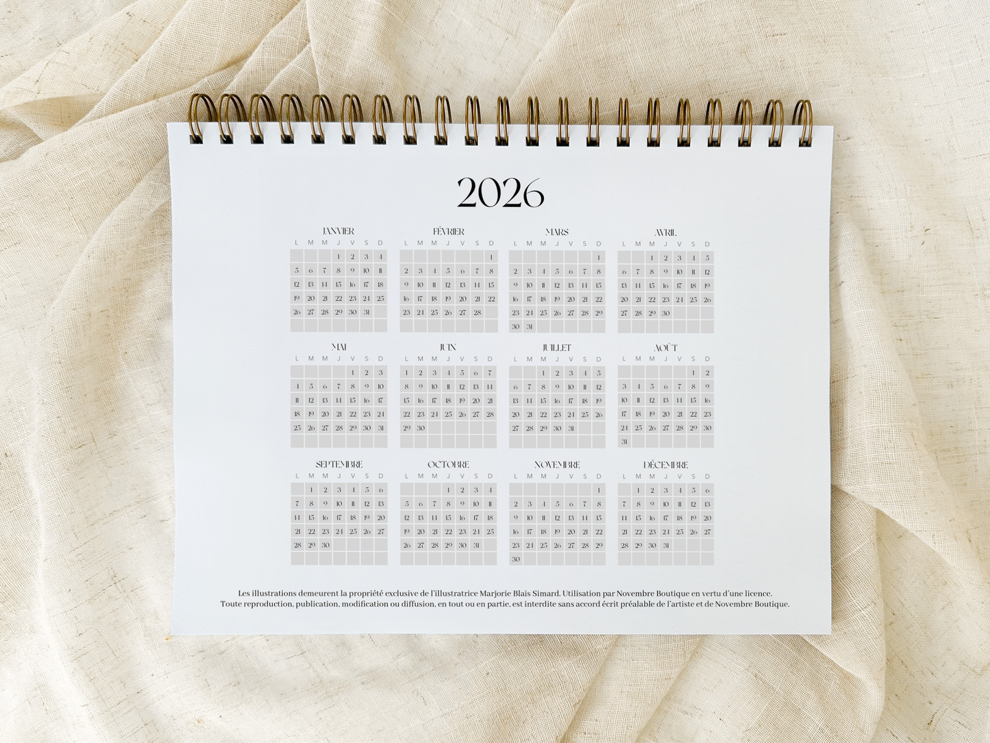 Calendrier illustré 2026 à colorier Greige