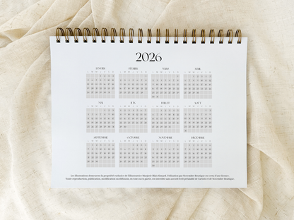 Calendrier illustré 2026 à colorier Greige