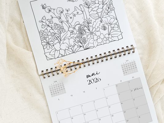 Calendrier illustré 2026 à colorier Cannelle